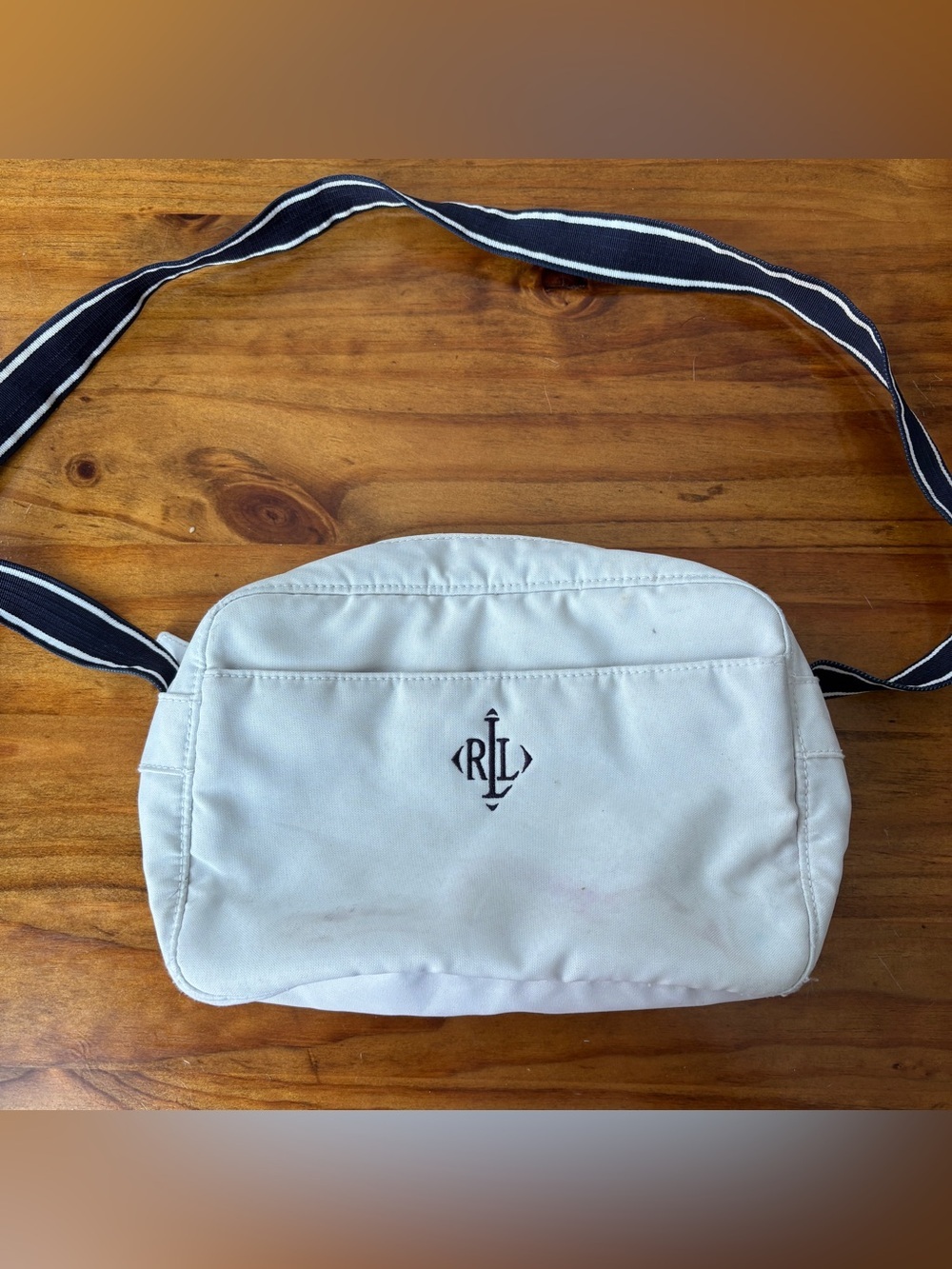 Vintage Lauren Ralph Lauren Blue and White Nylon Crossbody Bag / Belt bag